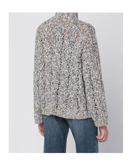 Brunello Cucinelli Brown Soft Wool, Cashmere And Mohair Turtleneck Sweater With Braided Design