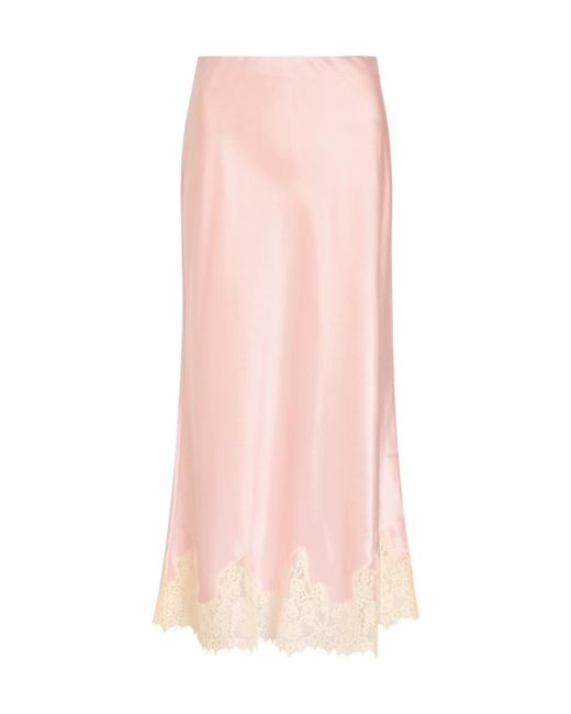Reformation Pink Carolina Lace-Trim Silk Skirt