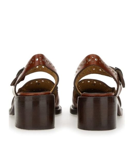 Hereu Brown Perforated Ankle-Strap Heeled Sandals