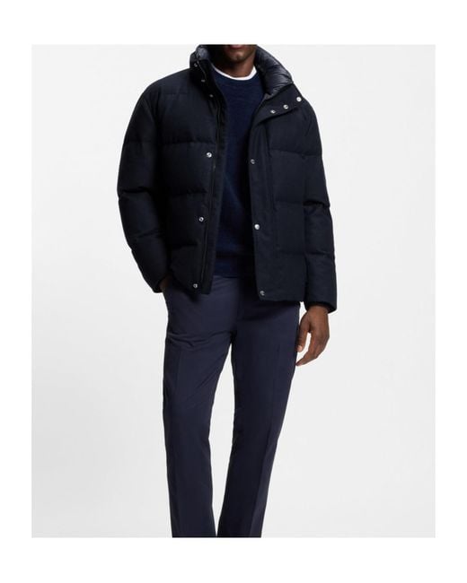 Boss Blue Flannel Jacket With Down Filling for men