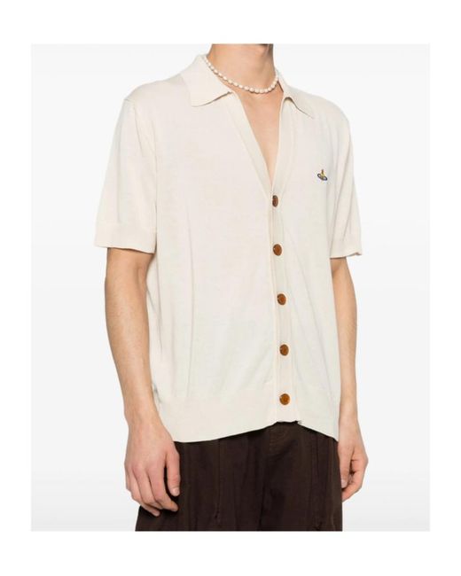 Vivienne Westwood White Button-Front Knit Polo Shirt for men