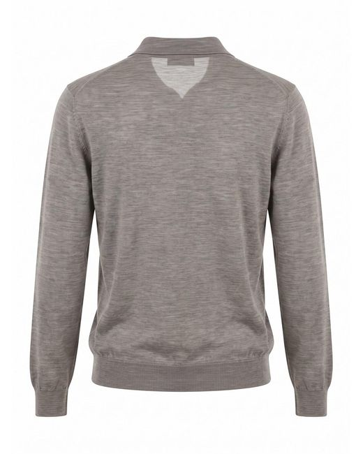 Brunello Cucinelli Gray Collared Long-Sleeved Knit Sweater for men