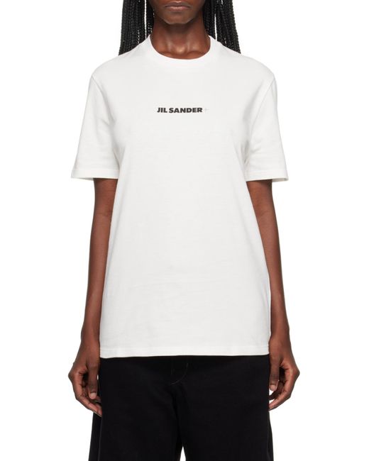 Jil Sander White Logo Printed Crewneck T-Shirt