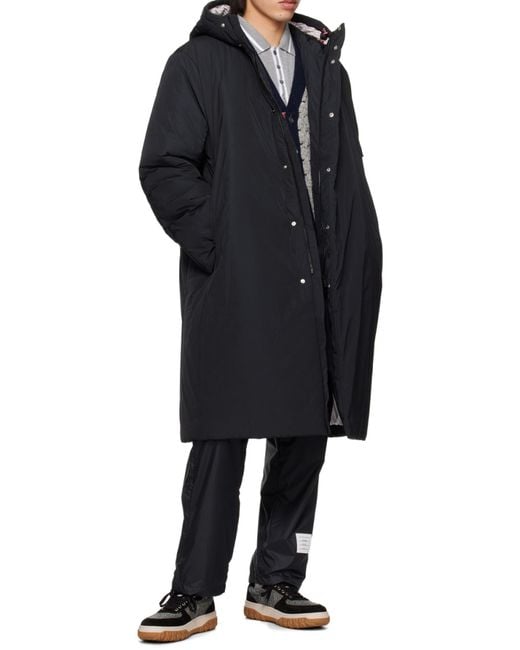 Thom Browne Black Long Sleeved Hooded Padded Coat for men