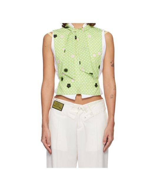 MM6 by Maison Margiela Green Floral Scarf-Detailed Top