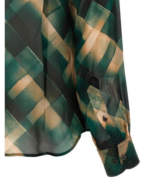 Dries Van Noten Green Lapel Long-Sleeved Shirt