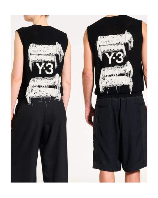 Y-3 Black Graphic Knitted Vest for men