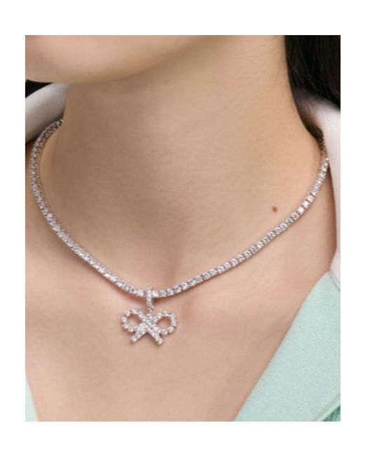 Self-Portrait White Embellished Bow Tennis Necklace