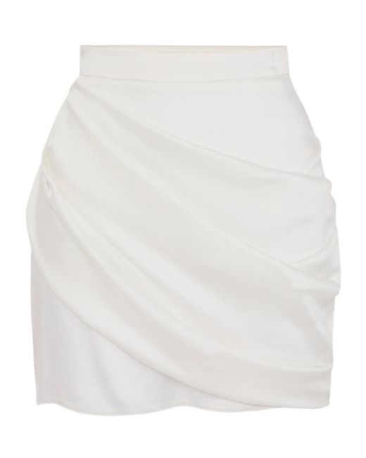 Elisabetta Franchi White Crêpe-Back Satin Skirt With Sash Belt