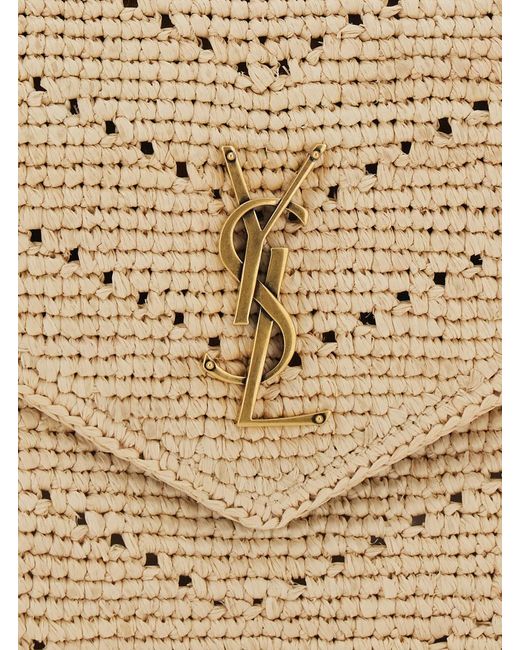 Saint Laurent Natural Logo Plaque Foldover Top Shoulder Bag