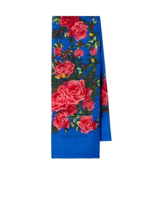 Magda Butrym Blue Floral Wool Scarf