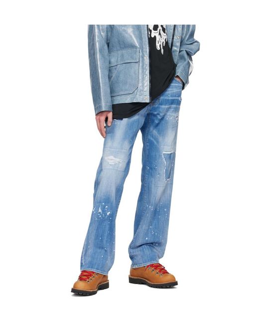 DSquared² Blue Logo-Patch Distressed Jeans for men