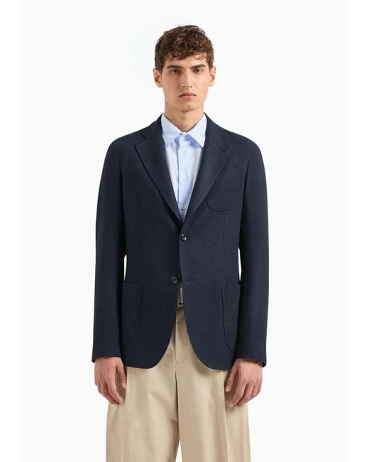 Emporio Armani Blue Long-Sleeved Wool Suit Coat for men