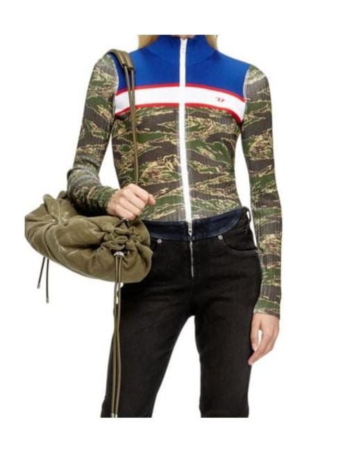 DIESEL Blue Tiger-Print Ribbed Sweater