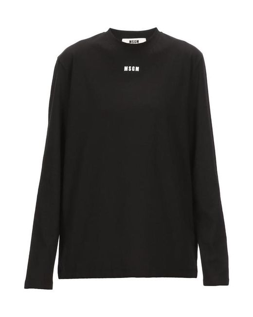 MSGM Black Logo Printed Long-Sleeved T-Shirt