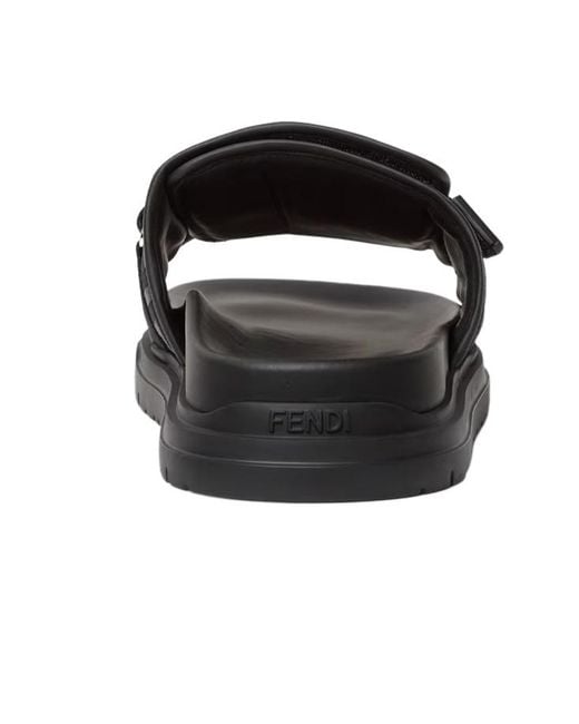 Fendi Black Chunky Monogrammed Slides for men