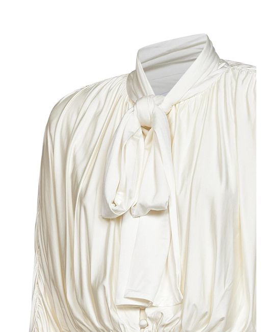 Self-Portrait White Tie-Neck T-Shirt Top