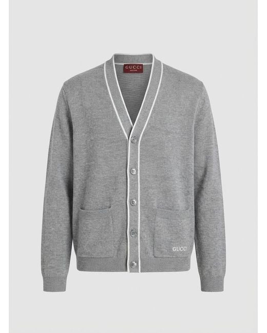 Gucci Gray Embroidered-Logo Cardigan for men