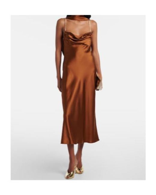 Rebecca Vallance Brown Phoenix Draped Silk Satin Cocktail Dress