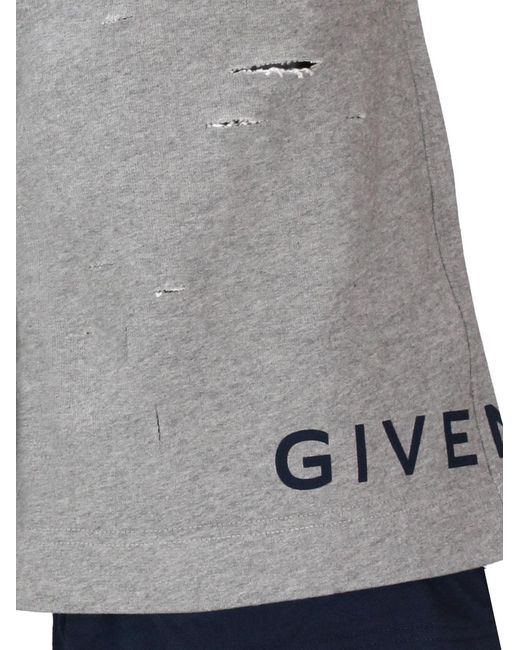 Givenchy Gray Logo Printed Distressed Shorts for men