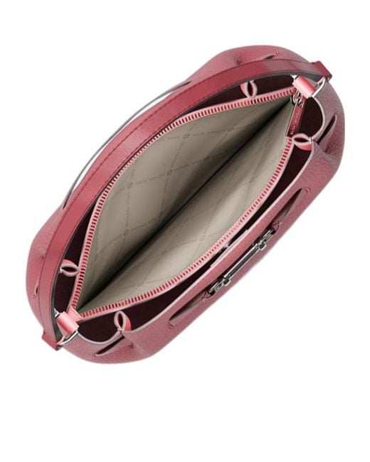 Michael Kors Pink Carson Medium Pebbled Leather Convertible Bucket Crossbody Bag