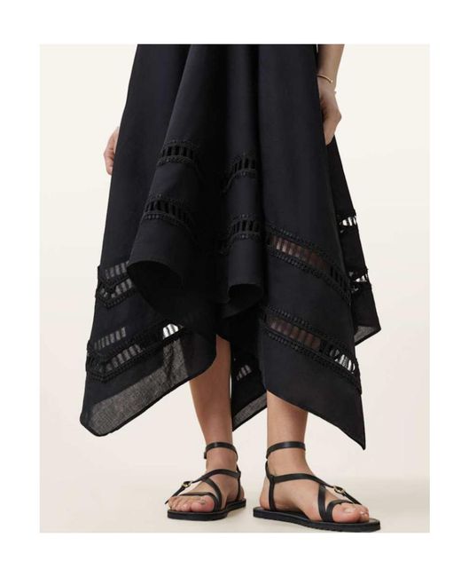 AllSaints Black Lace-Insert Asymmetric Day Dress