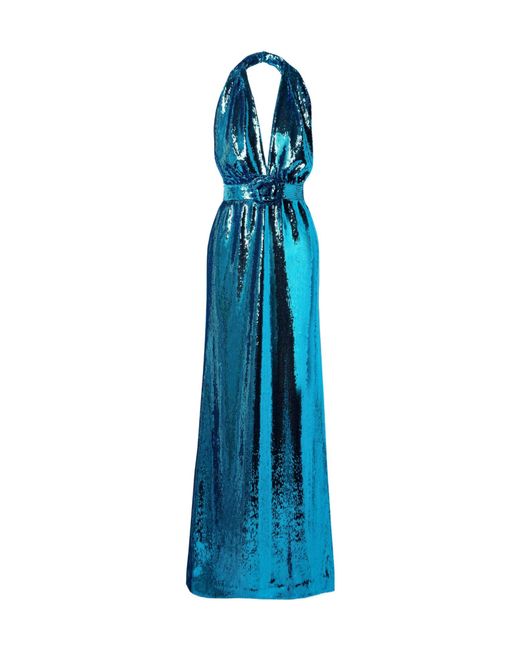 Rodarte Blue Embellished Sequinned Tulle Halterneck Gown