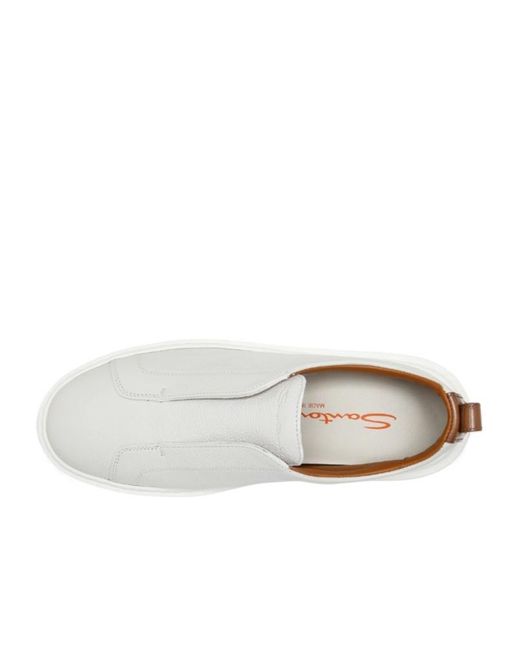 Santoni White Leather Slip-On Sneakers