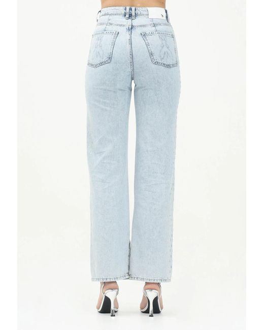 Patrizia Pepe Blue Crystal-Embellished Straight-Leg Jeans