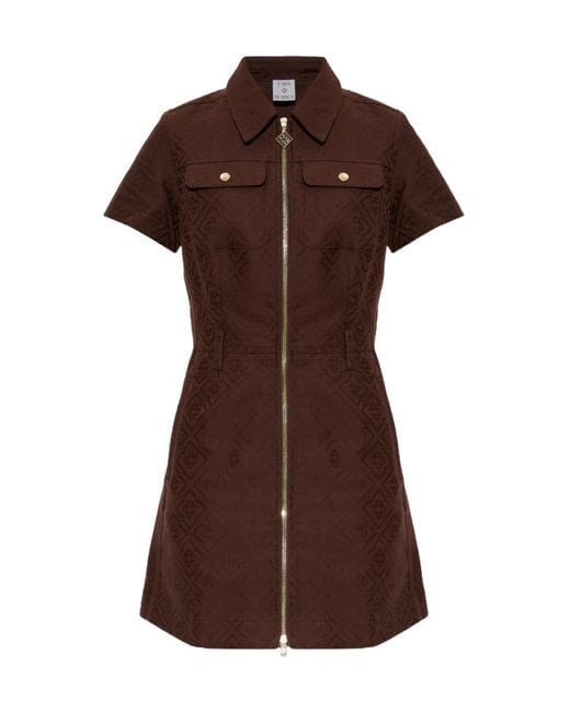 Casablanca Brown Monogram Jacquard Zip-Front Shirt Dress