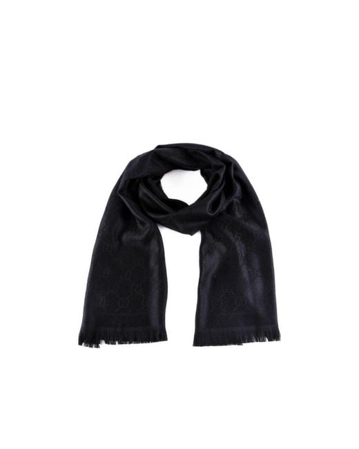 Gucci Gray Gg Jacquard Pattern Knitted Scarf