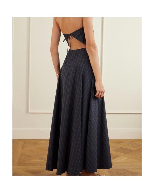 St. Agni Blue Strapless Open-Back Striped Cotton-Blend Maxi Dress