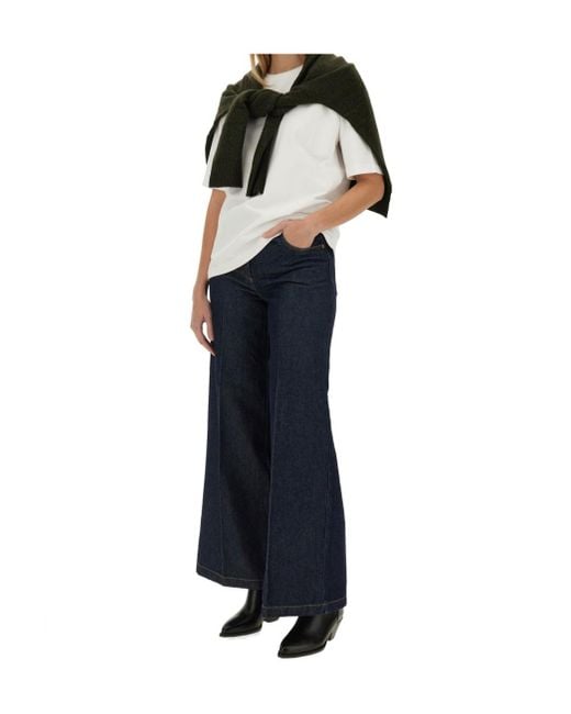 Aspesi Blue Logo Patch Wide Leg Jeans