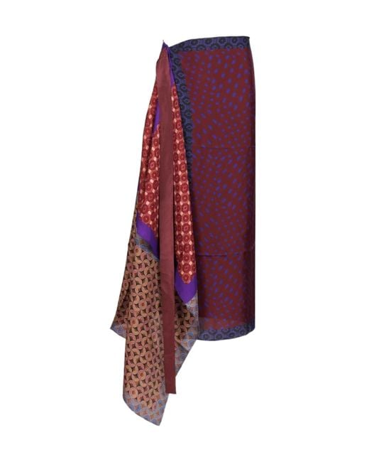 Dries Van Noten Purple Pattern Detailed Scarf Skirt