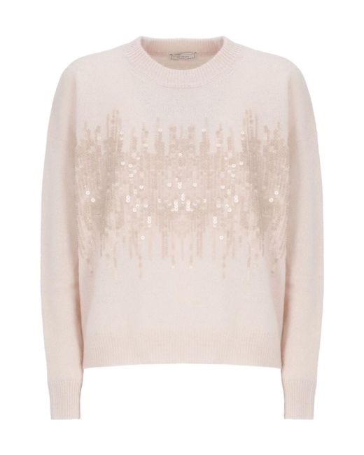 Peserico Pink Sequined Front Knitted Sweater