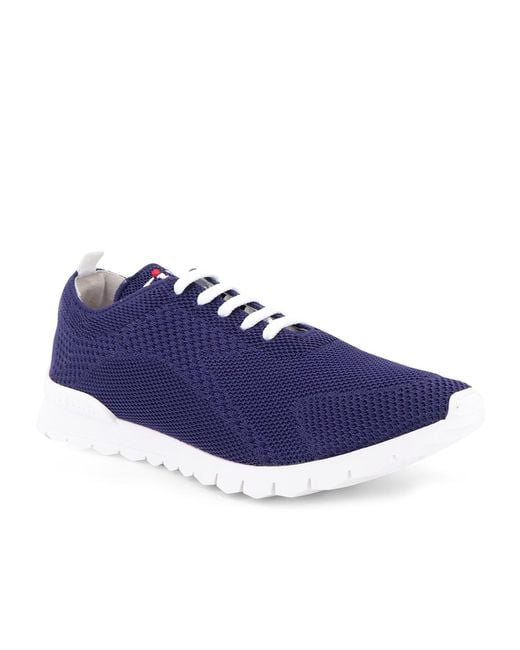 Kiton Blue Knitted Fabric Sneakers With Embroidered Logo for men