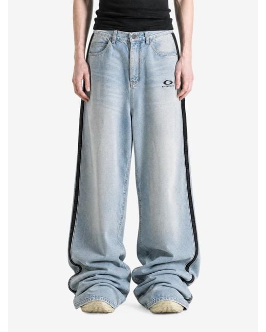 Balenciaga Blue Logo-Print Baggy Jeans for men