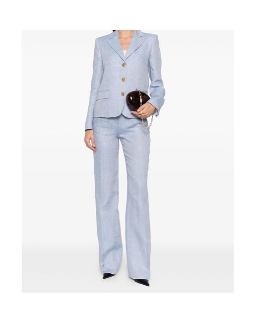 Etro Blue Two Side Pockets Linen Tailored Trousers