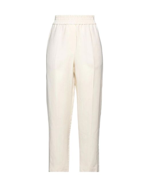 Brunello Cucinelli White Plain Colour Casual Trousers
