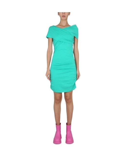 MSGM Blue Off-Shoulder Mini Dress