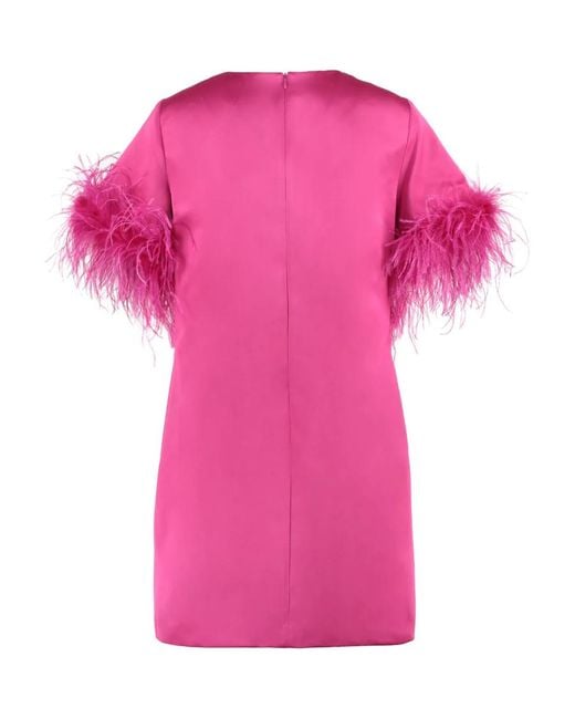 P.A.R.O.S.H. Pink Feather-Trim Satin Dress