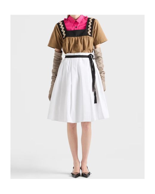 Prada White Belted Midi Skirt