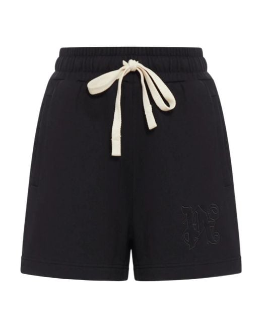 Palm Angels Black Monogram Embroidered Drawstring Sweatshorts