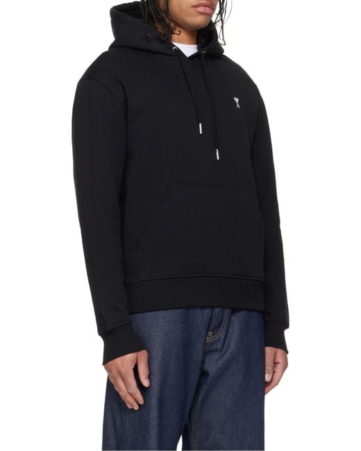 AMI Black Ami De Coeur Drawstring Hoodie for men