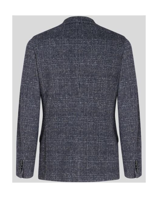 Etro Blue Checked Long Sleeved Blazer for men