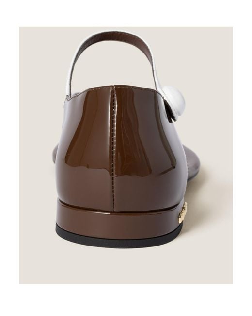 Miu Miu Brown Two-Tone Patent Leather Mary Jane Thong Sandals
