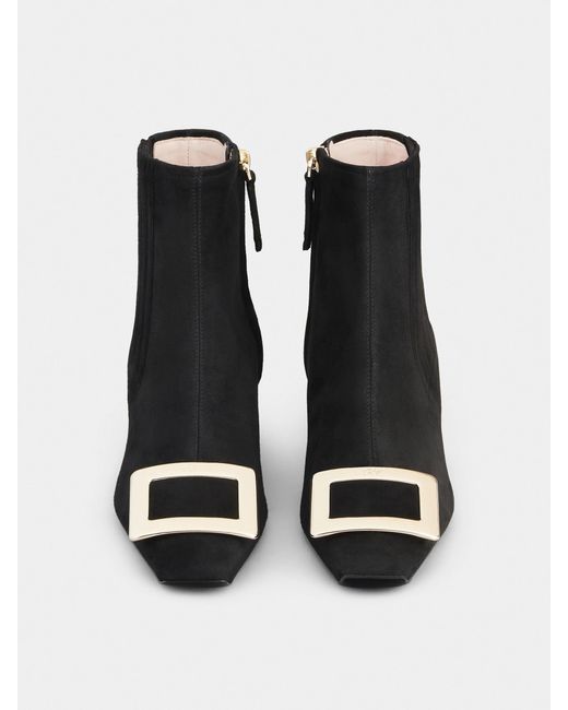Roger Vivier Black Belle Vivier Suede And Metal Buckle Chelsea Booties