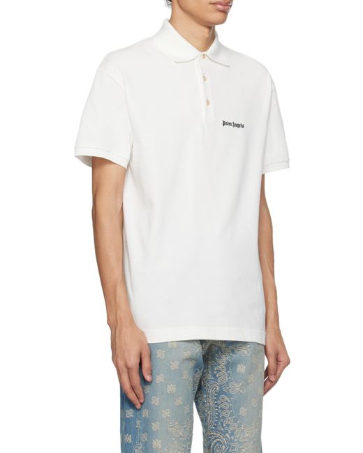 Palm Angels White Logo-Embroidered Short Sleeved Polo Shirt for men