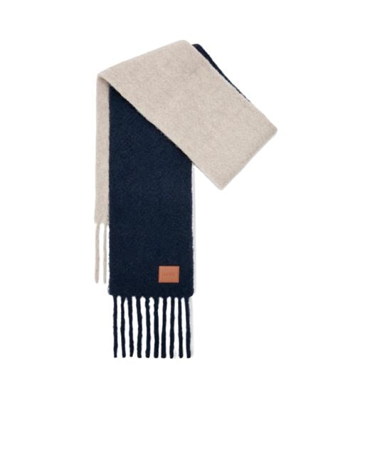 Loewe Blue Logo Patch Fringed Scarf