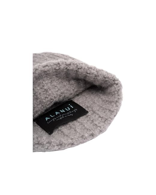 Alanui Gray Ribbed-Knit Cashmere Beanie Hat